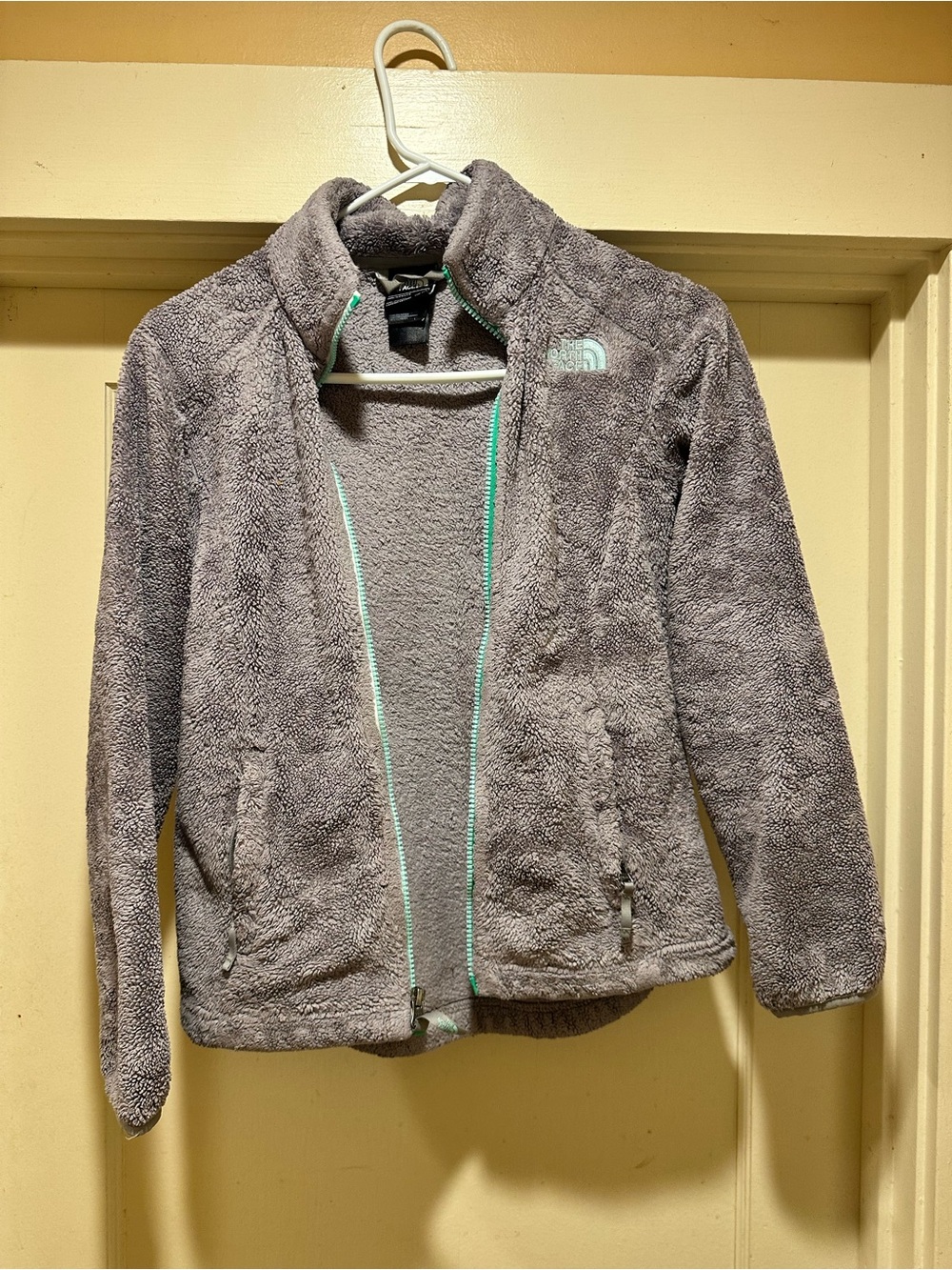 The North Face  Fleece Jacket in Gray with Mint/teal Trim girls 10/12